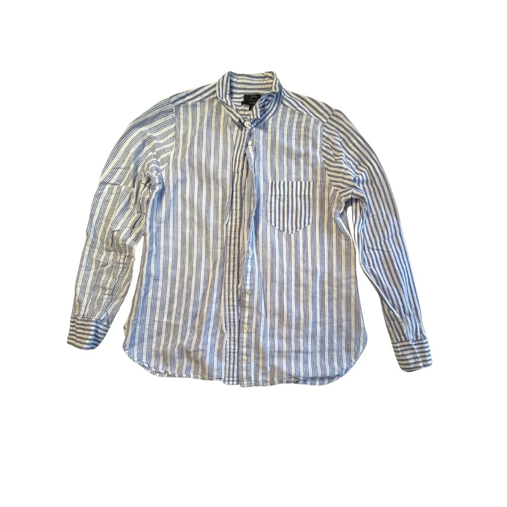J.Crew Women's Striped Linen Cotton Button Shirt 10 Beachy Quiet Luxury Preppy